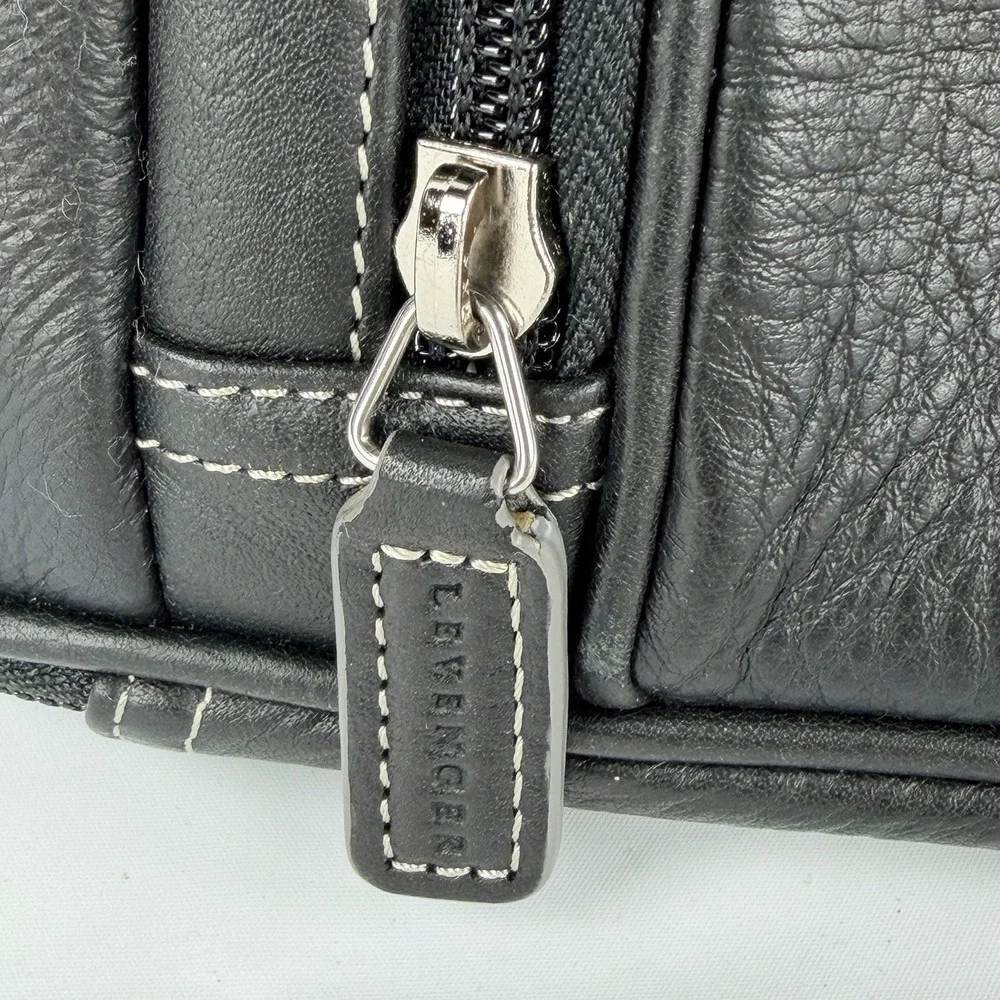 NWOT RARE Levenger Leather Laptop Bag Backpack Black 16x14 Zipper Straps